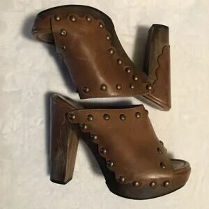 Stuart Weitzman SEQUOIA Dark Brown Wooded Leather Studded Platform Shoes Sz 8.5